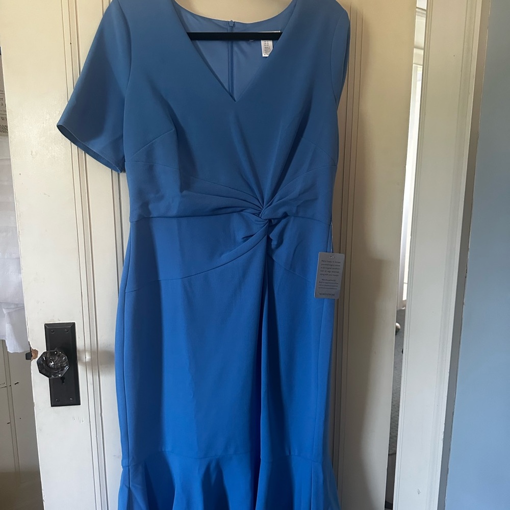London Times Blue Knot-Front Midi Dress